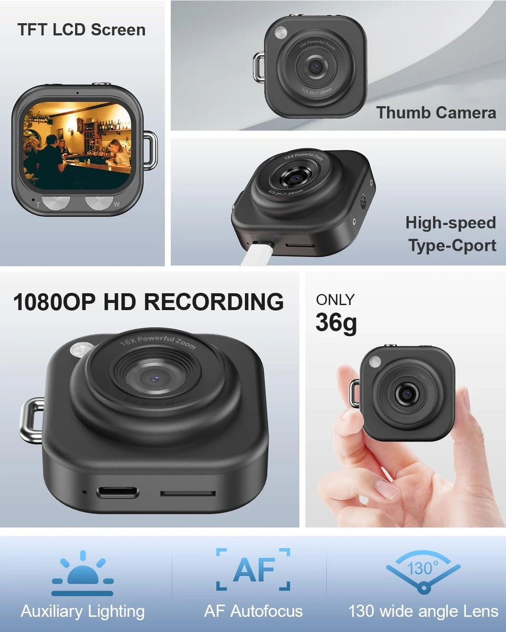 Mini appareil photo numérique porte-clés, 1080p, avec carte mémoire de 32 Go