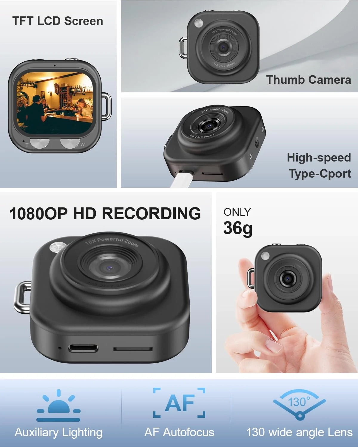 Mini appareil photo numérique porte-clés, 1080p, avec carte mémoire de 32 Go