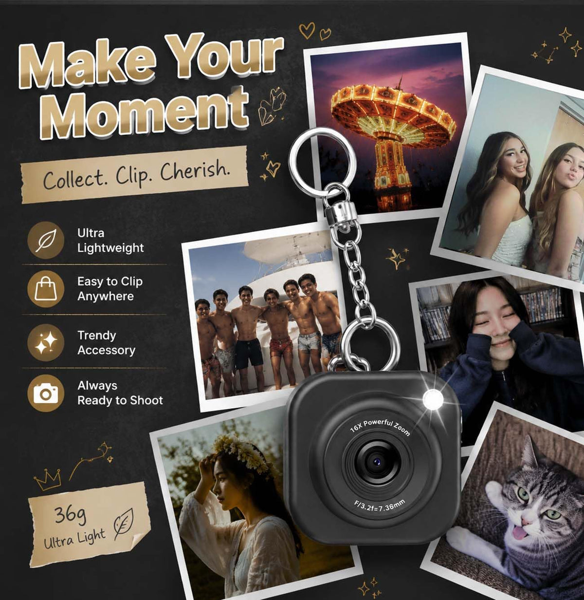 Mini appareil photo numérique porte-clés, 1080p, avec carte mémoire de 32 Go