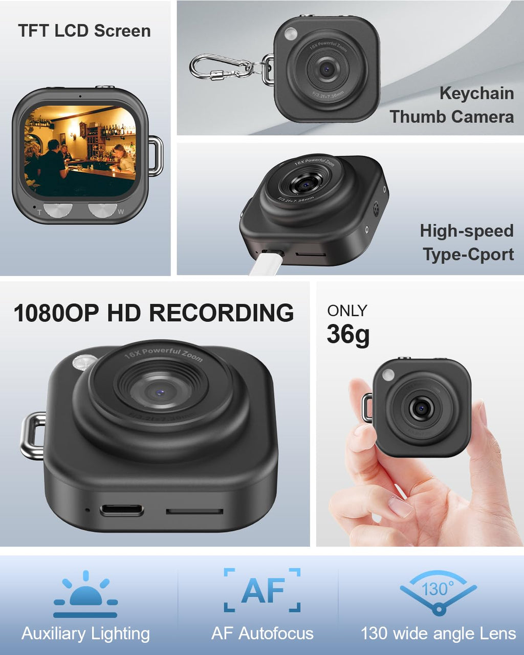 Mini appareil photo numérique porte-clés, 1080p, avec carte mémoire de 32 Go