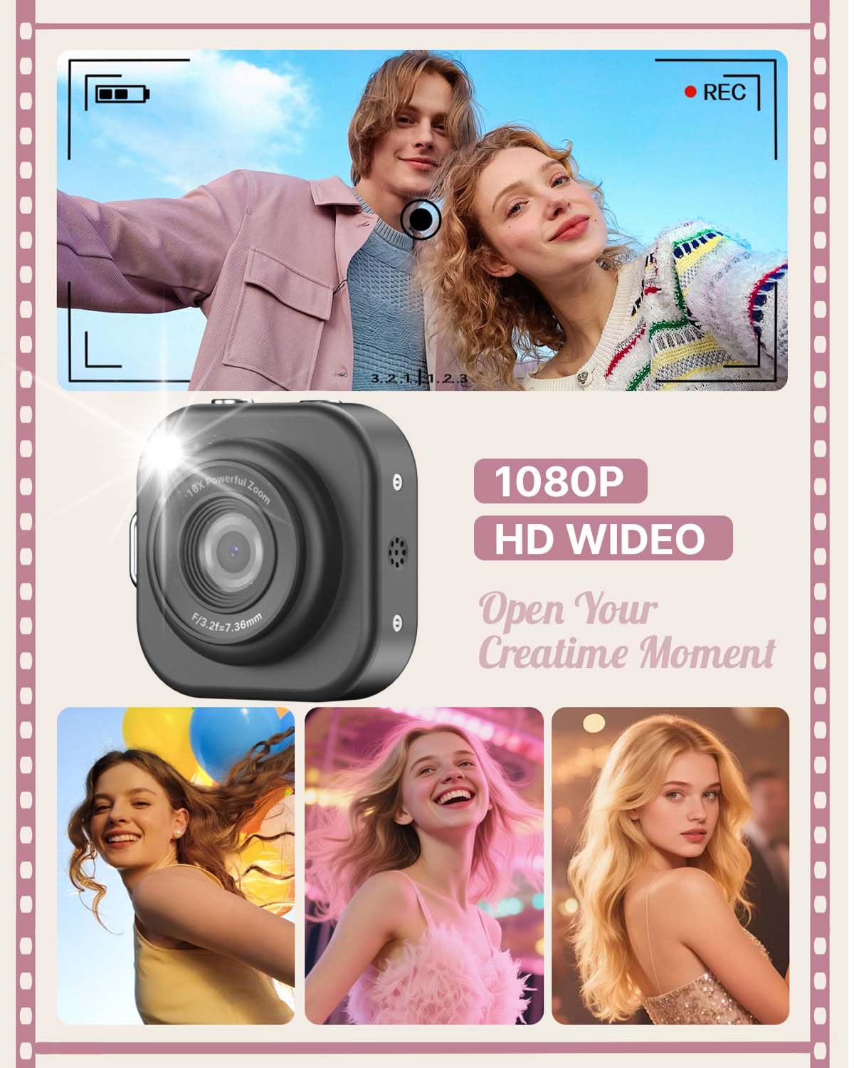 Mini appareil photo numérique porte-clés, 1080p, avec carte mémoire de 32 Go