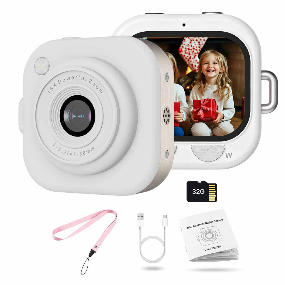 Mini appareil photo numérique porte-clés, 1080p, avec carte mémoire de 32 Go